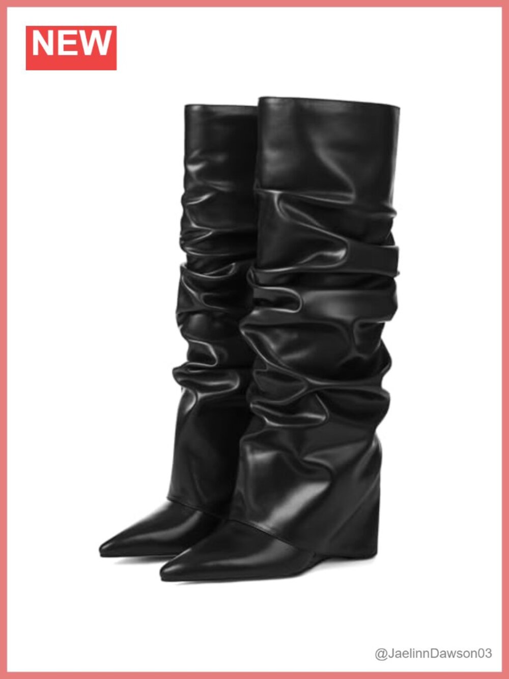 Women's Knee High Slouch Wide Calf Boots Fold Over Pointed Toe Wedge Heel Faux